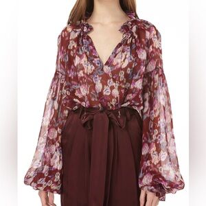 AMUR Burgundy Floral Blouse